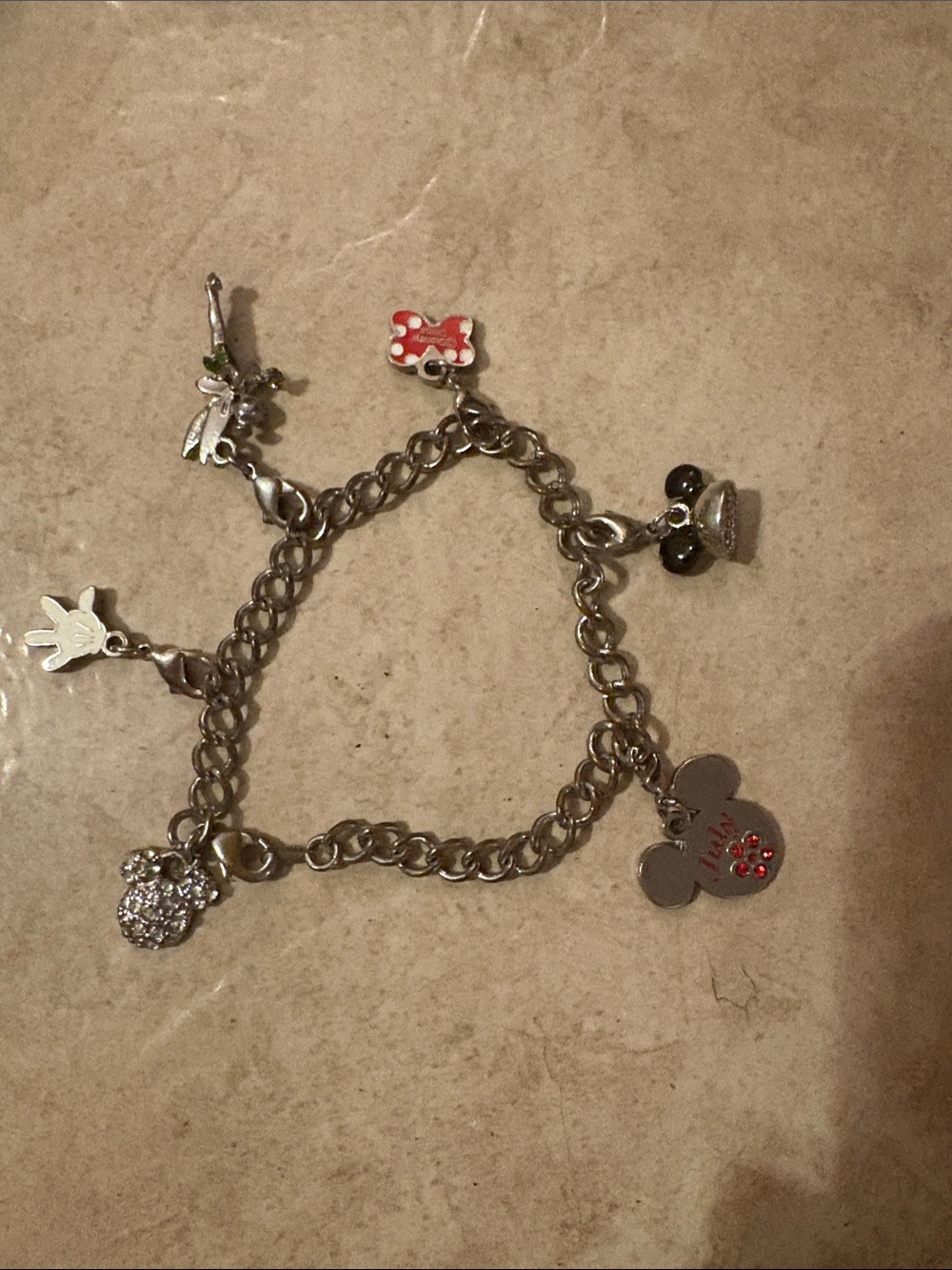 Kids Silver-Tone Charm Bracelet with Red Accents